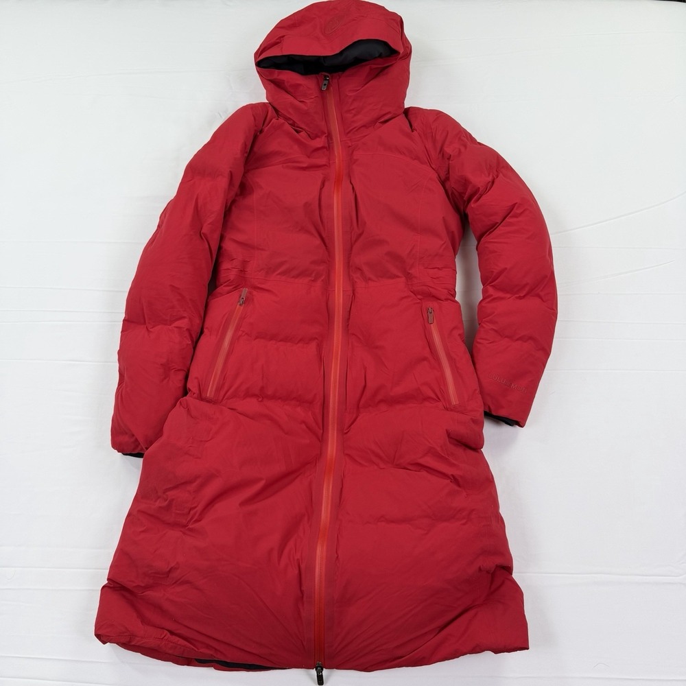 Lululemon Sleet Street Long Jacket Red 600 Fill Goose Down Parka Size 6